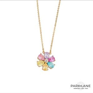 Park Lane SORBET Flower Pendant Necklace Pastel CZ blossoms gold tone NWT